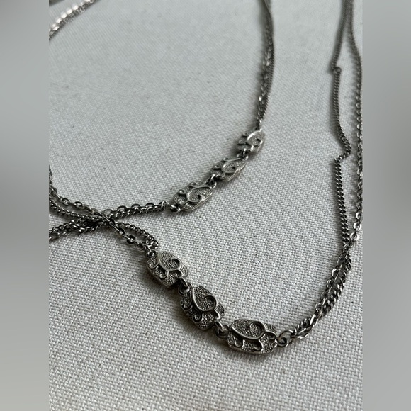 Vintage Silver-Tone Long Necklace – 24” Chain with Etched Paisley Links - Picture 1 of 3